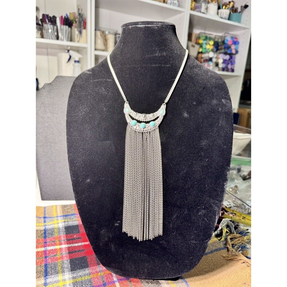 Vintage Silver Toned Embellished Necklace 24”